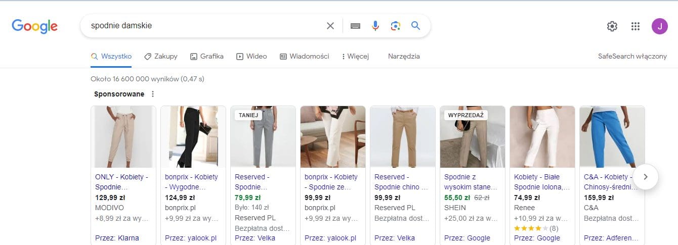 screen google shopping