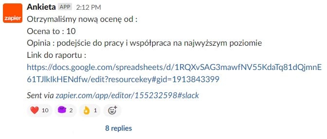 Docenienie pracy Harbingers przez partnera i współpracowników.