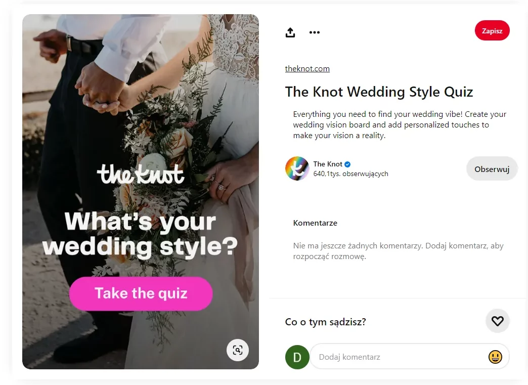 przykłady kampanii Pinterest Ads the knot 