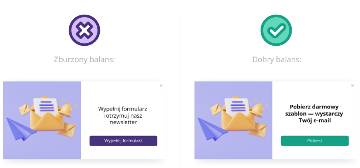 Pop-up oferujący proporcjonalną wartość vs. pop-up, który jej nie zapewnia